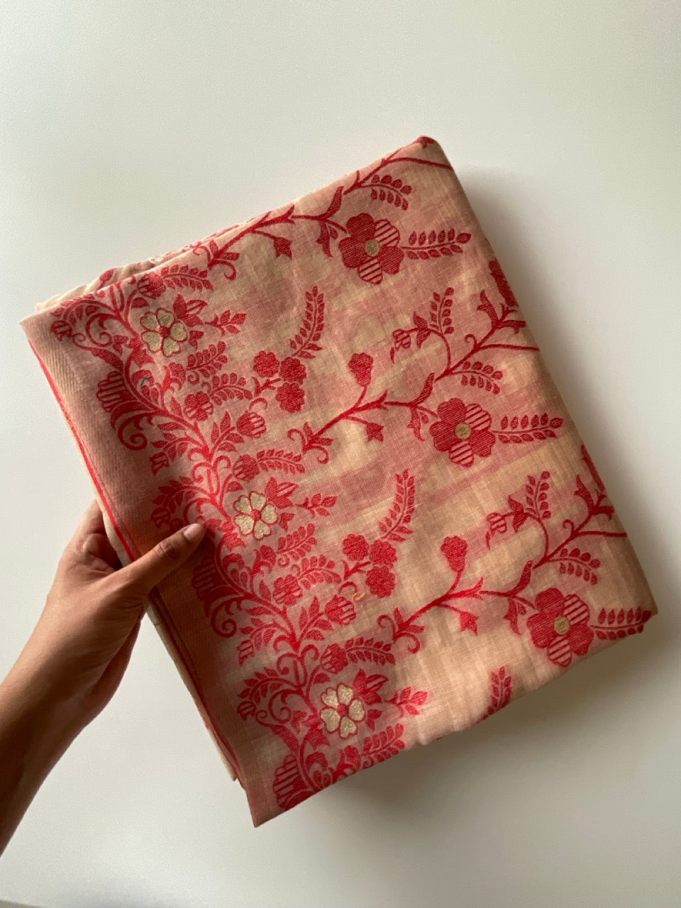 Red Jamdani Cotton Saree