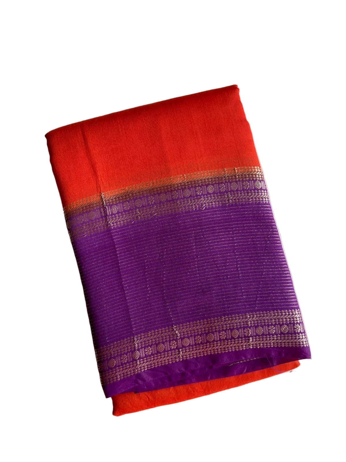 Orange Assam Silk Saree with Purple Zari Border