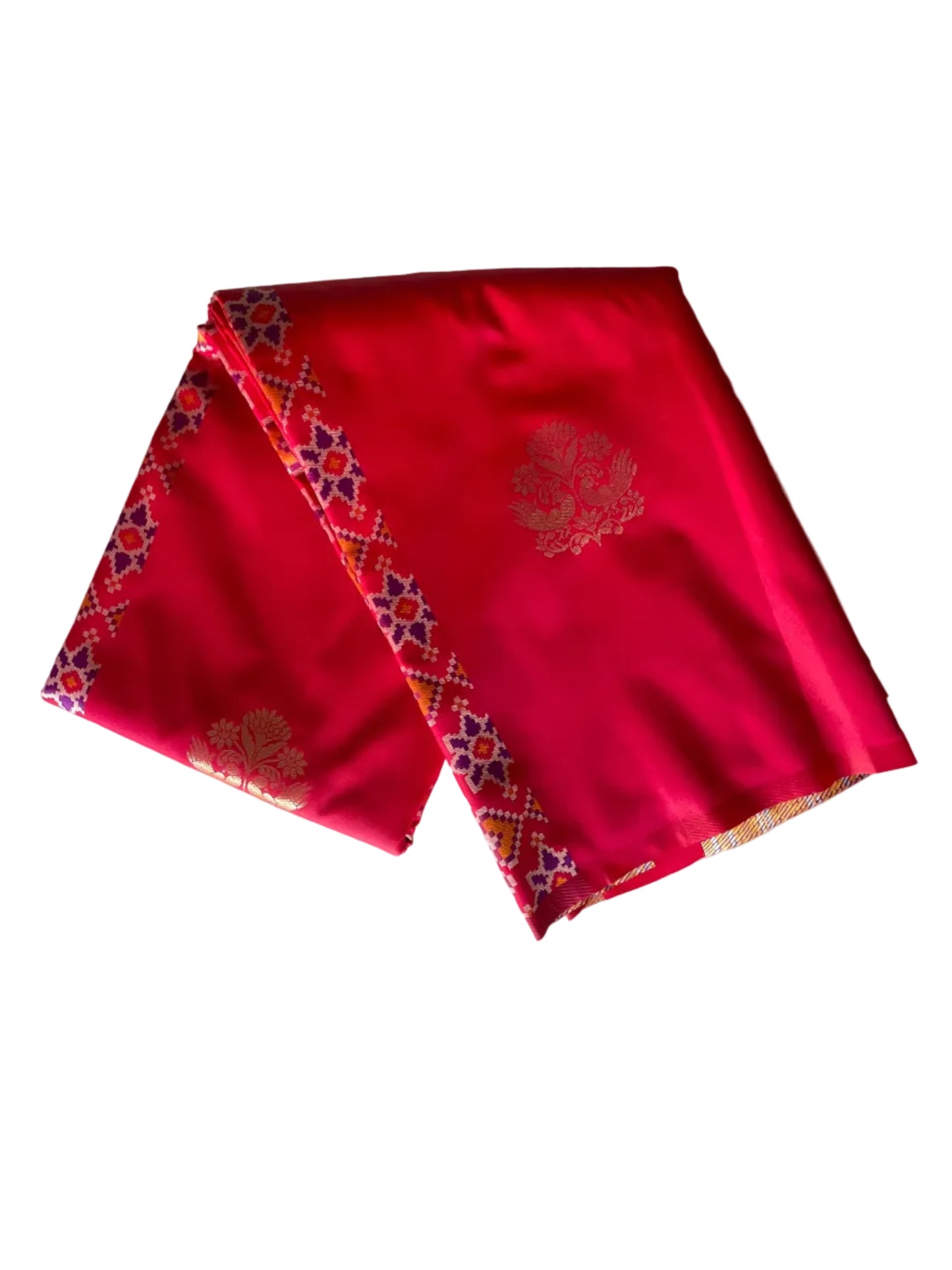 Red & Purple Peacock Ikat Patola Saree | Golden Heavy Pallu on Purple