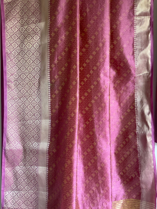Pink Soft Silk Saree with Buti Weave