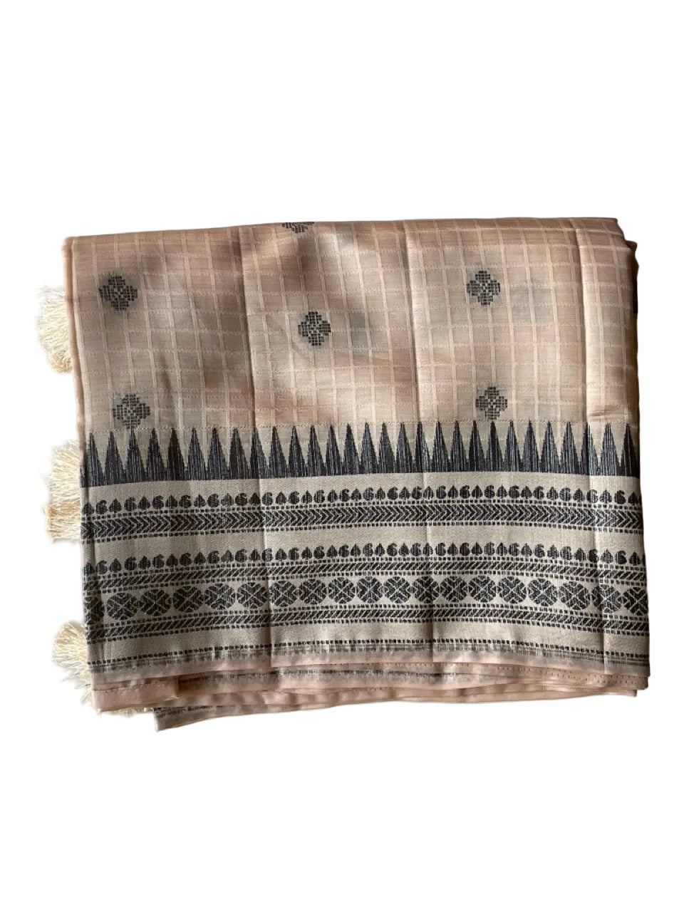 Beige Saree with Dark Woven Border & Scattered Motifs