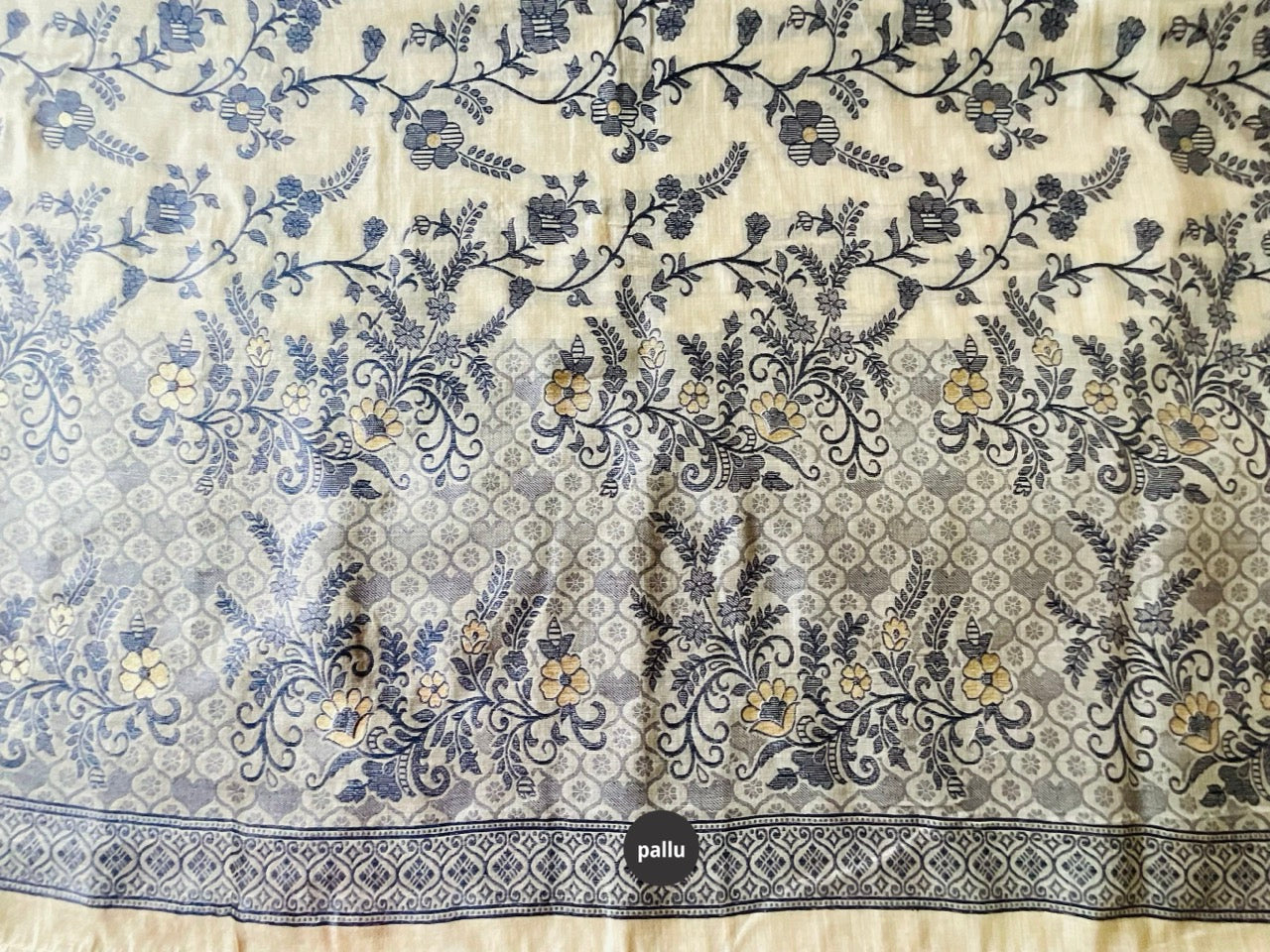 Beige & Blue Jamdhani Cotton Saree