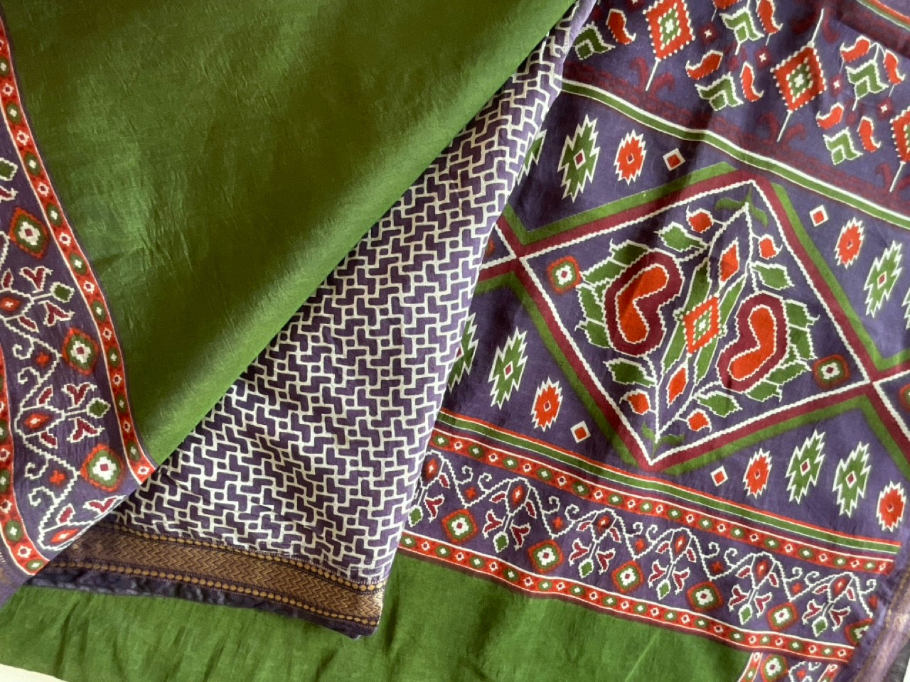 Green Cotton Saree with small Golden Border