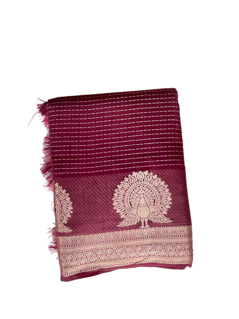 Wine Silk Saree with Peacock Border