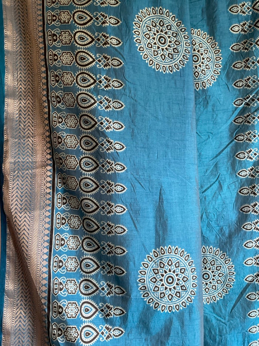 Teal Blue Silk Saree