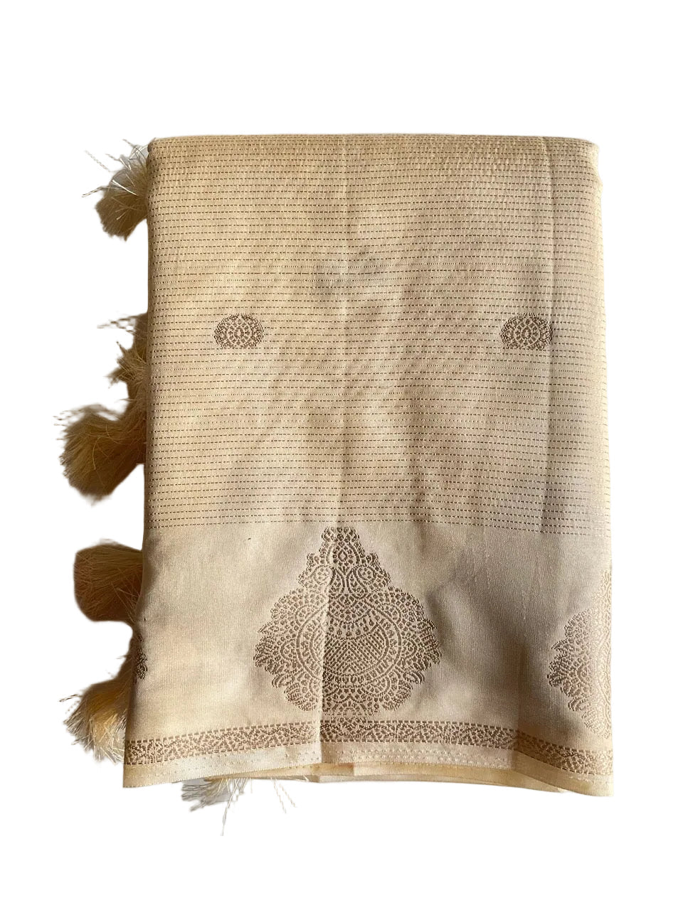 White Gold Tissue Silk Saree with Zari Butta Motifs