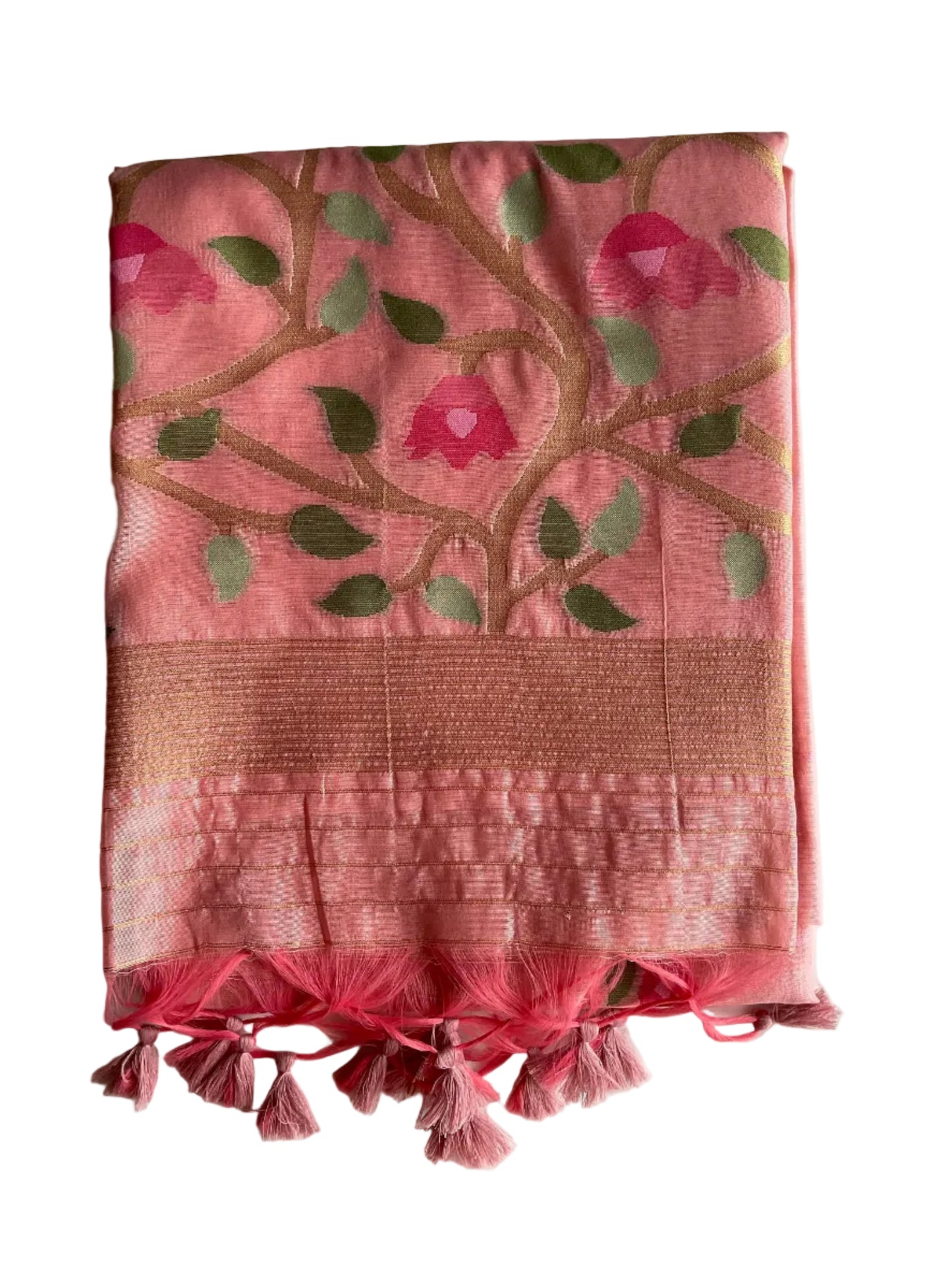 Pink Floral Jamdani Saree