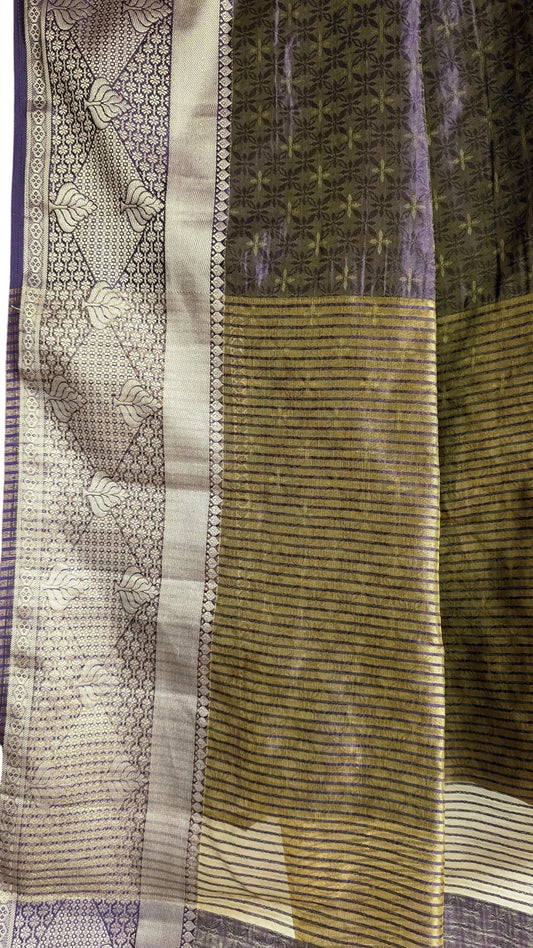 Purple Tissue Silk Saree with Silver Zari Border