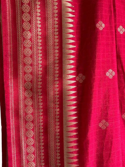 Bright Red Soft Cotton Saree with Temple & Mango Motifs