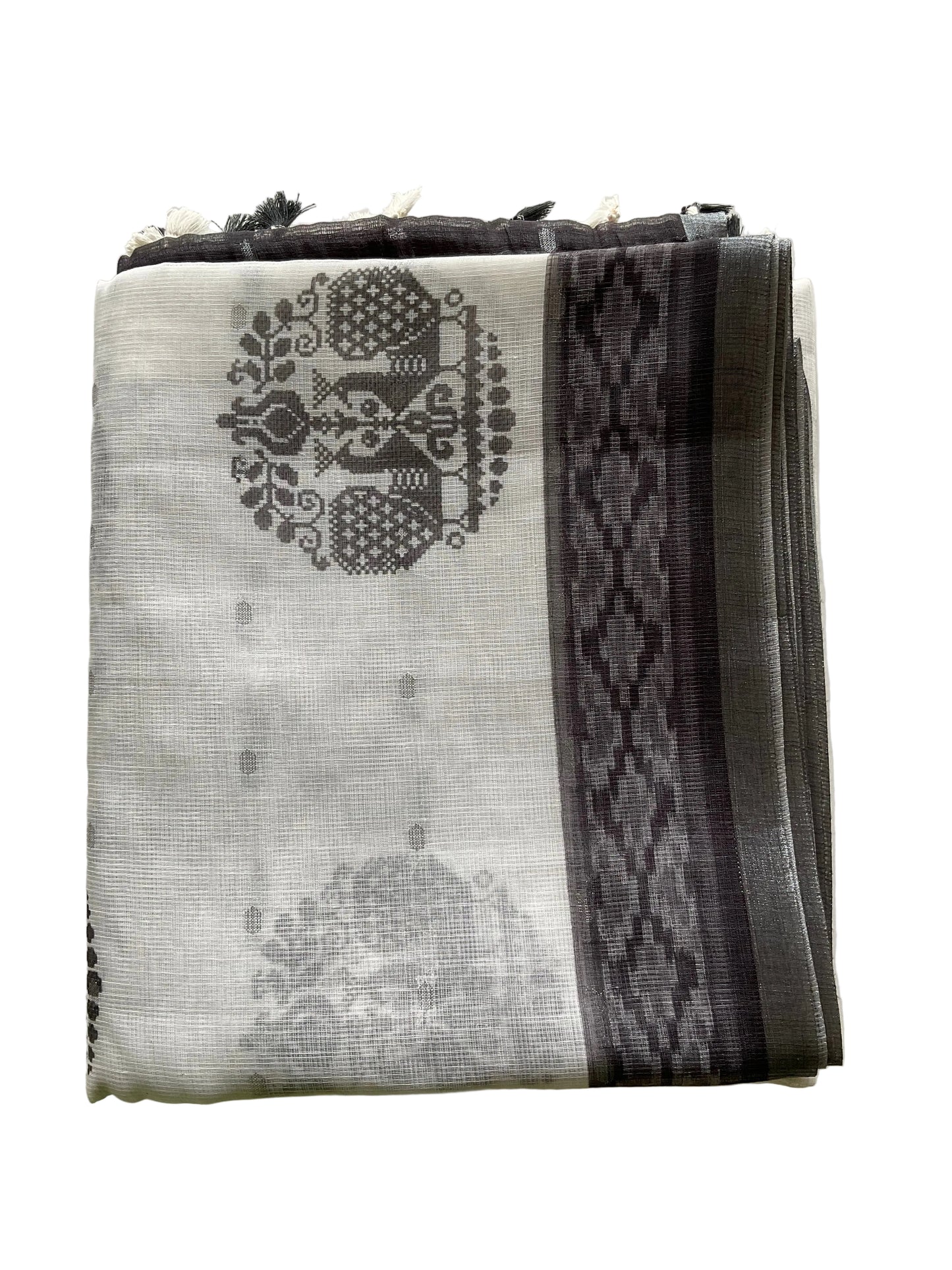 lightweight kota doria saree white and black - aariyaa saree