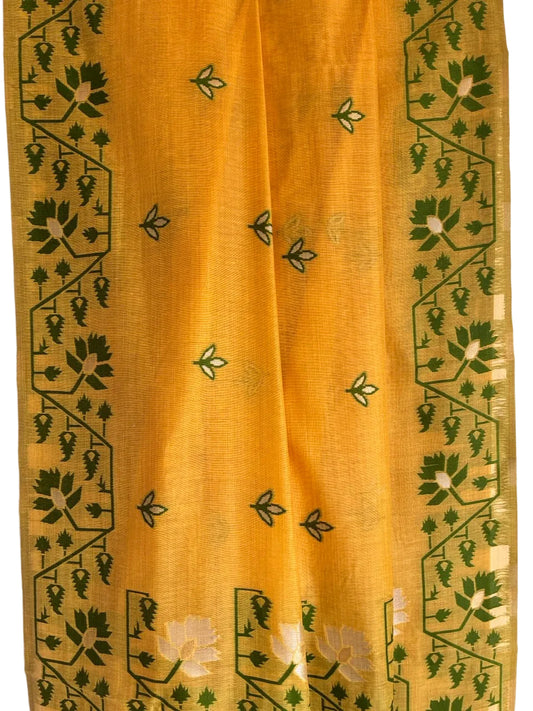 Yellow Cotton Silk Saree