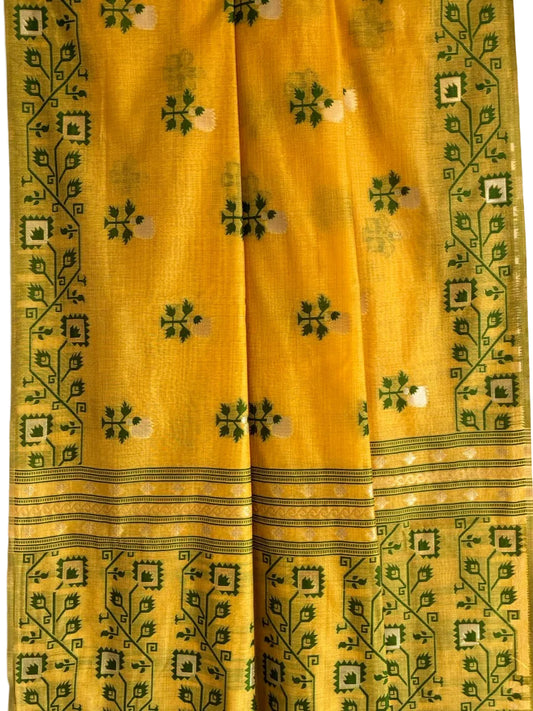bright yellow green woven aariyaa saree