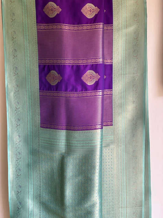 Purple & Sea Blue Soft Silk Saree