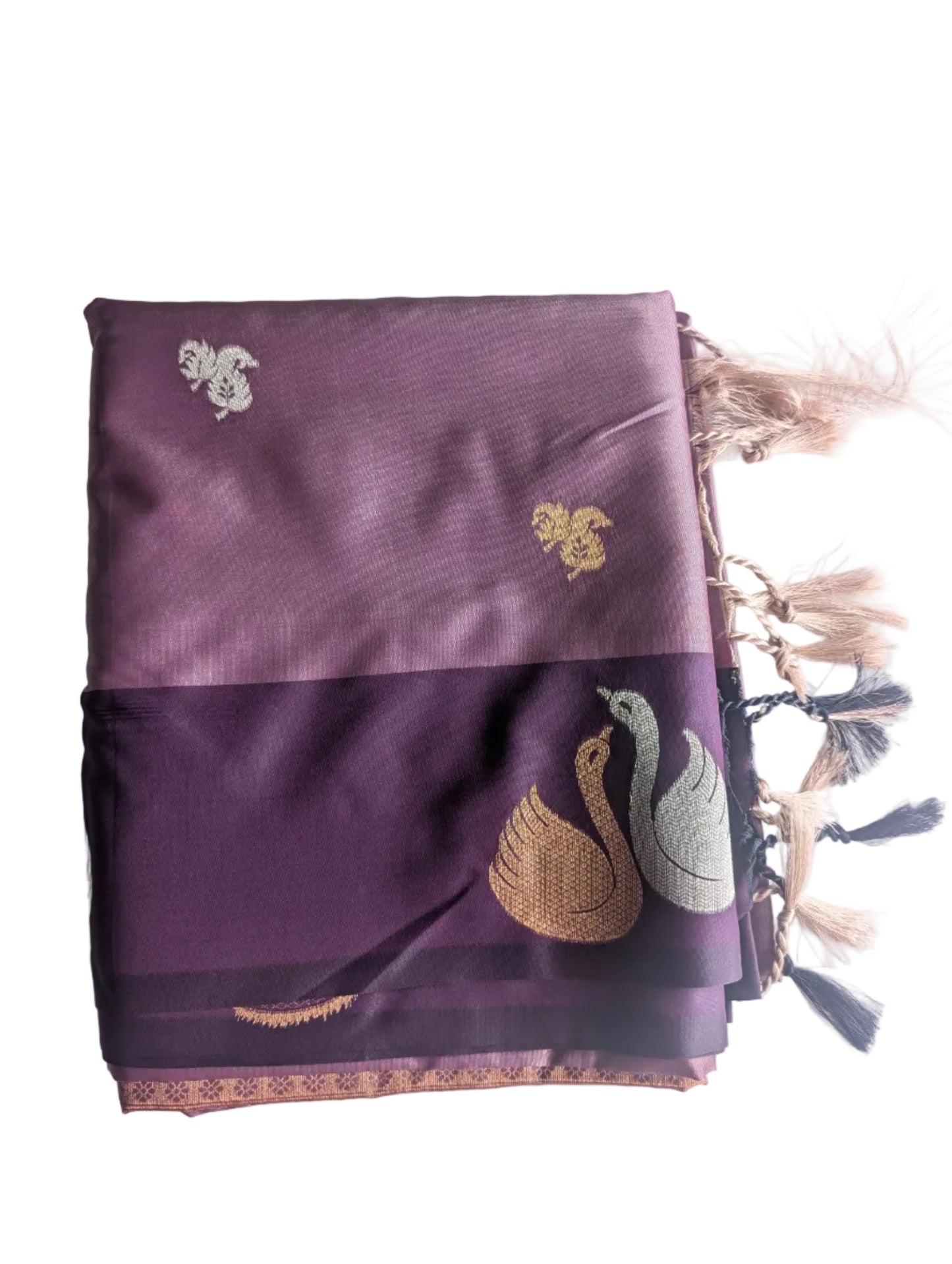Swan Soft Silk aariyaa Saree in Purple & Copper