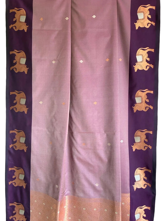 Purple Cow Motif Soft Silk aariyaa Saree