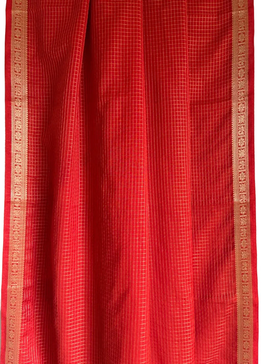 Orange Checks Soft Crepe aariyaa Saree