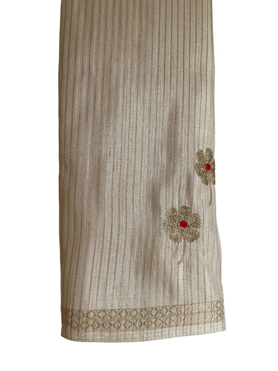 White/Ivory Floral Embroidery and Zari Border