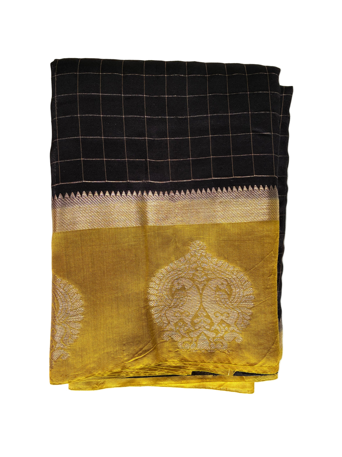 Black Checks Saree with Yellow Border