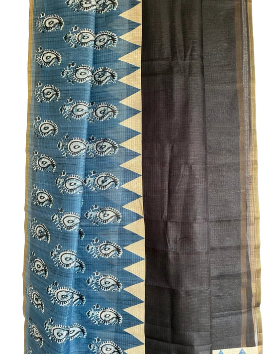Blue Black Kota Doria Cotton aariyaa Saree