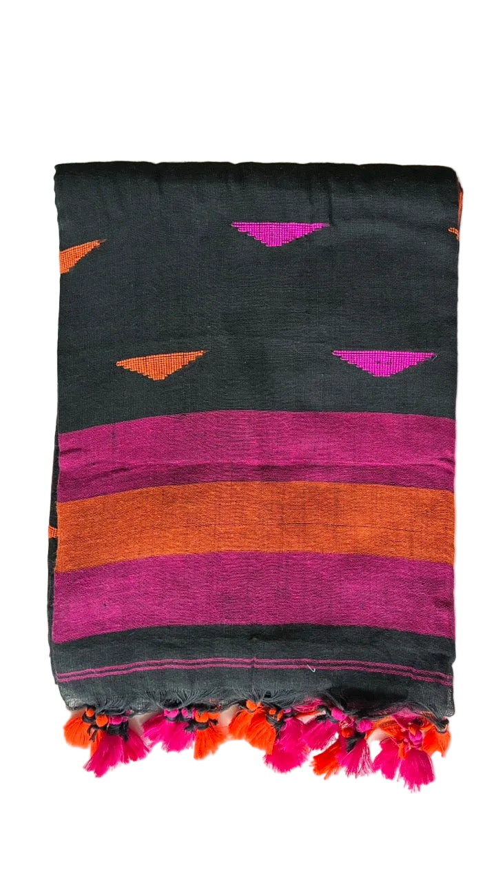 Black Jute Cotton Colorful Saree