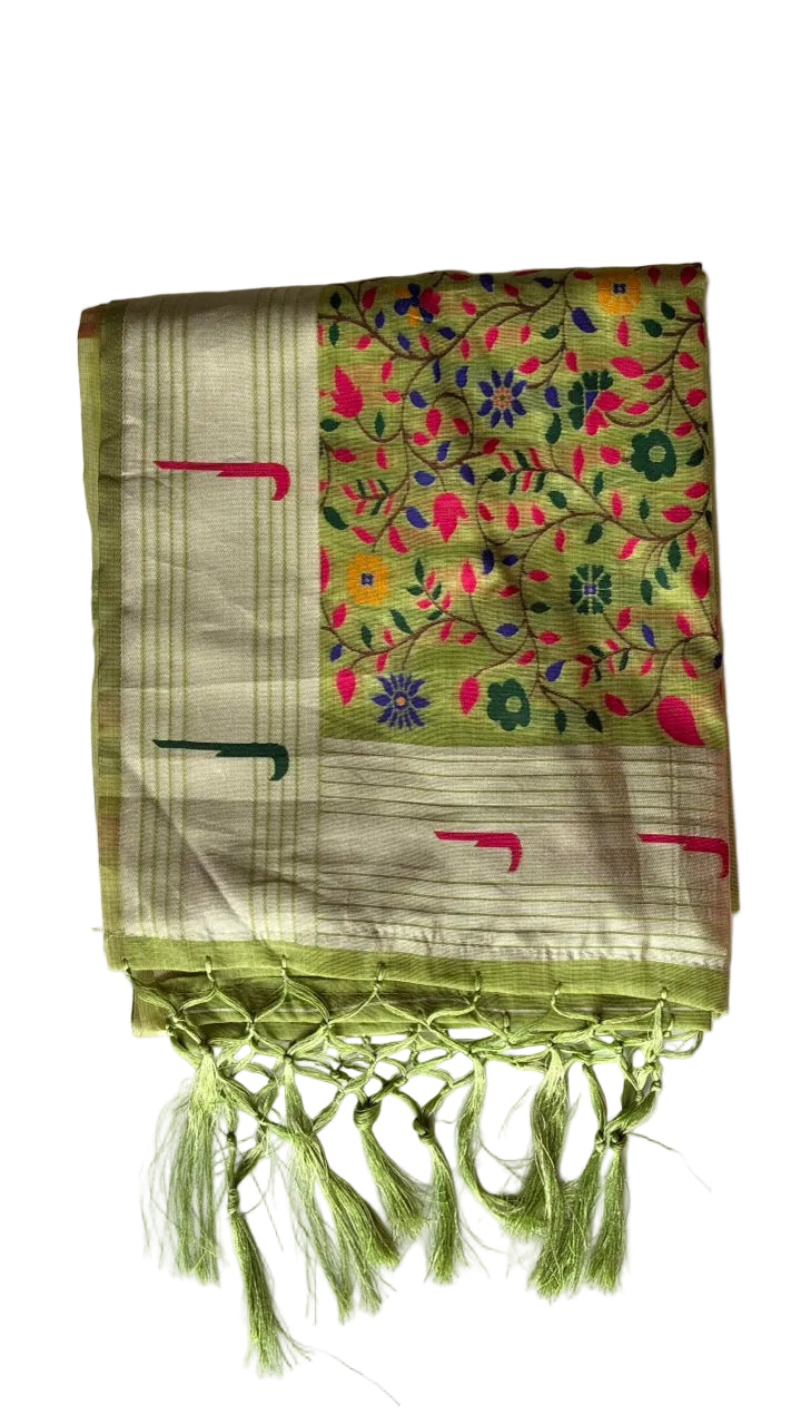 Green Paithani Multicolor Saree