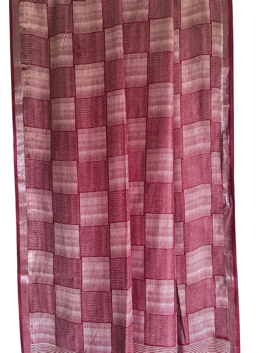 magenta Mul Cotton Checks Saree