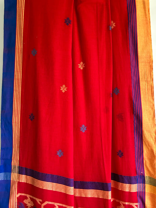 Bengal Pure Cotton Red Saree