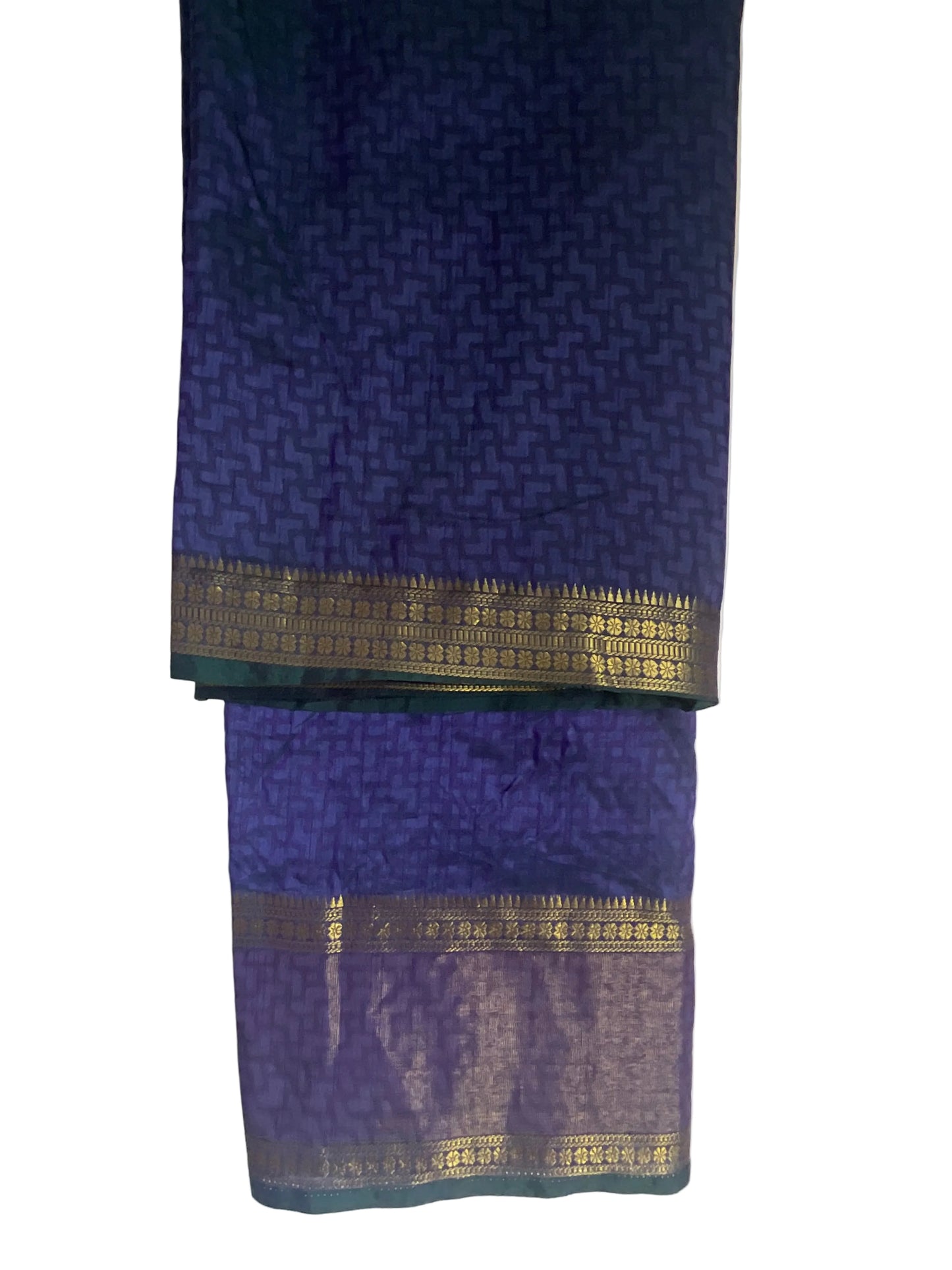 Teal & Indigo Double Ikat Patola Silk Saree with Multicolour Geometric Diamond Jaal