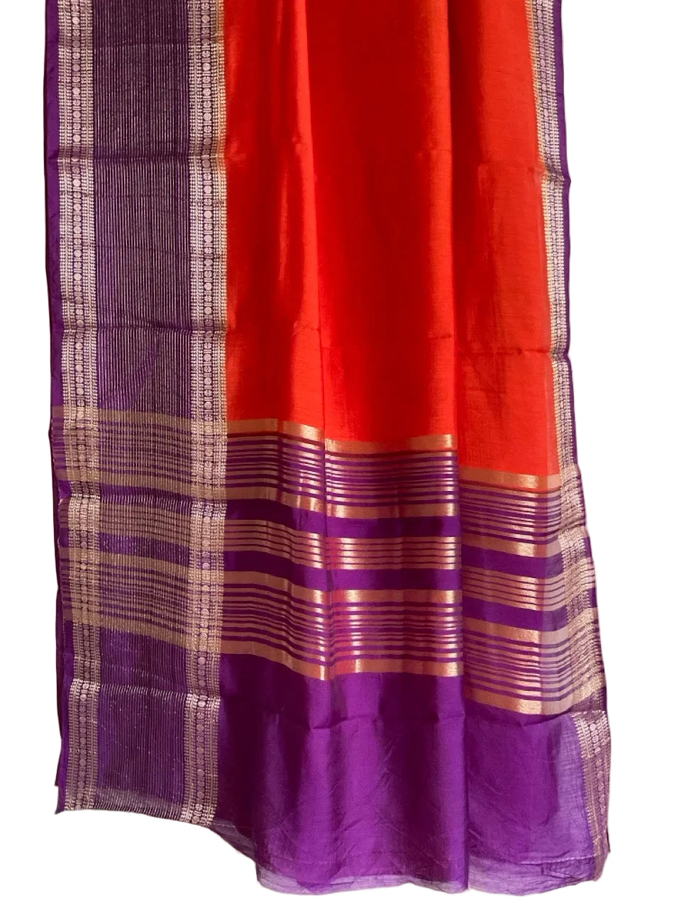 Orange Assam Silk Saree with Purple Zari Border