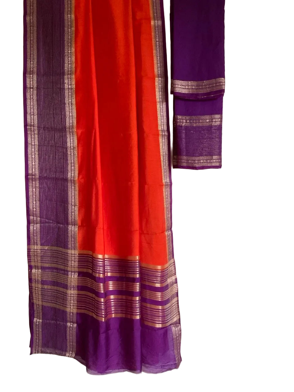 Orange Assam Silk Saree with Purple Zari Border