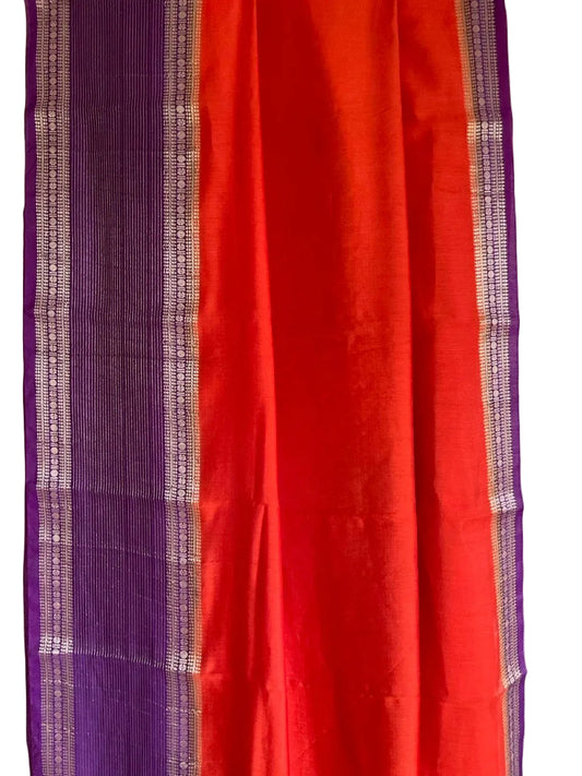 Orange Assam Silk Saree with Purple Zari Border