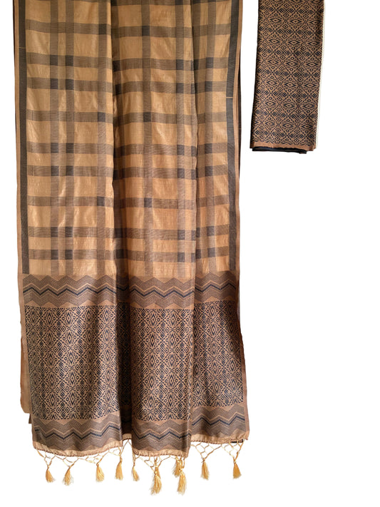 beige modern checks woven aariyaa saree