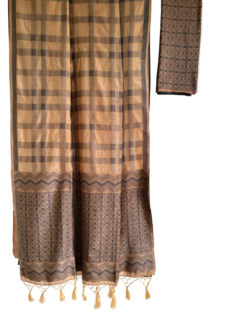 beige modern checks woven aariyaa saree