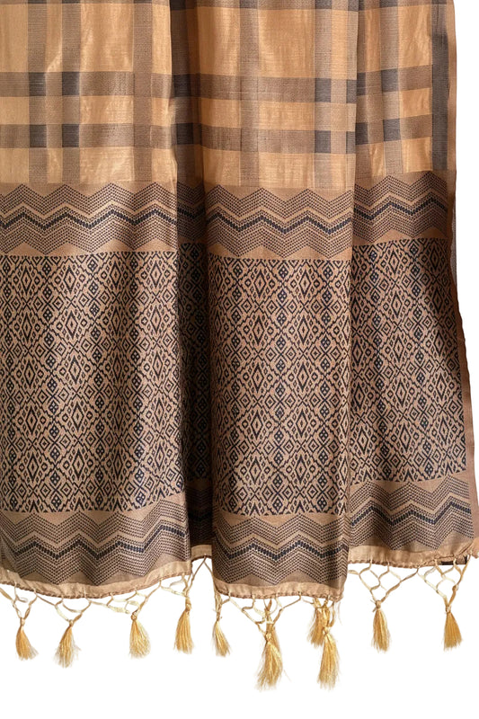 beige modern checks woven aariyaa saree
