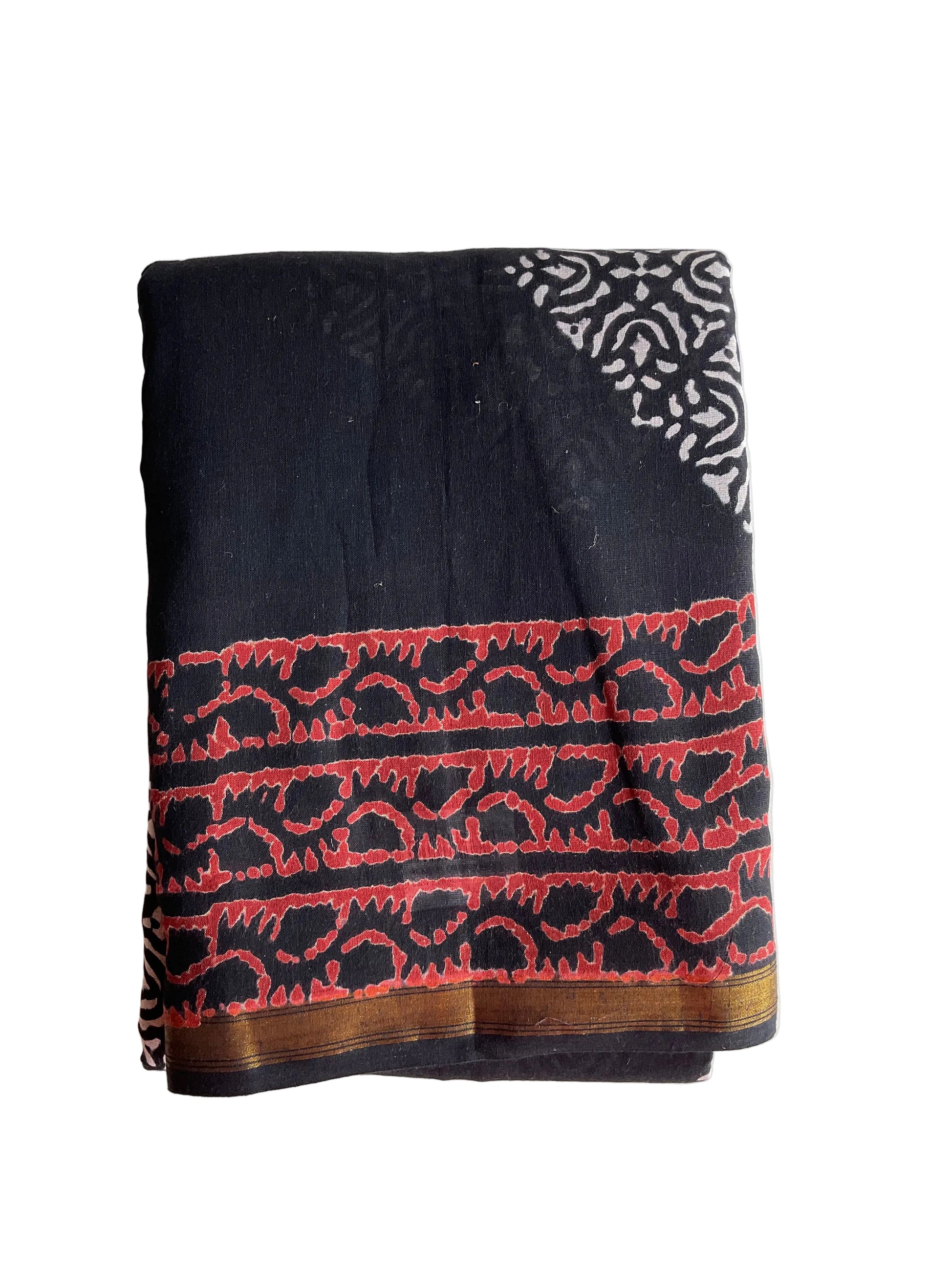 Black Block Print Cotton aariyaa Saree