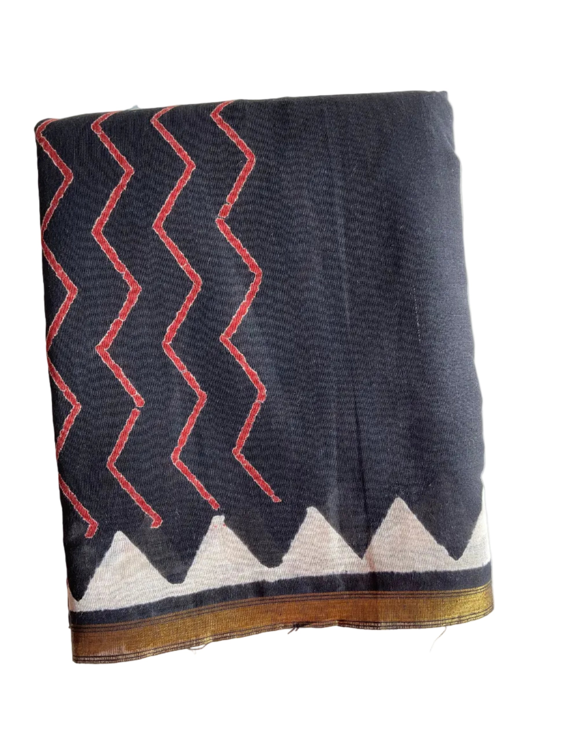 Black Block Print Cotton Saree