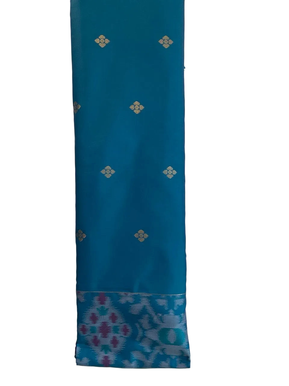 Teal & Purple Patola Silk Saree with Gold Zari Peacock