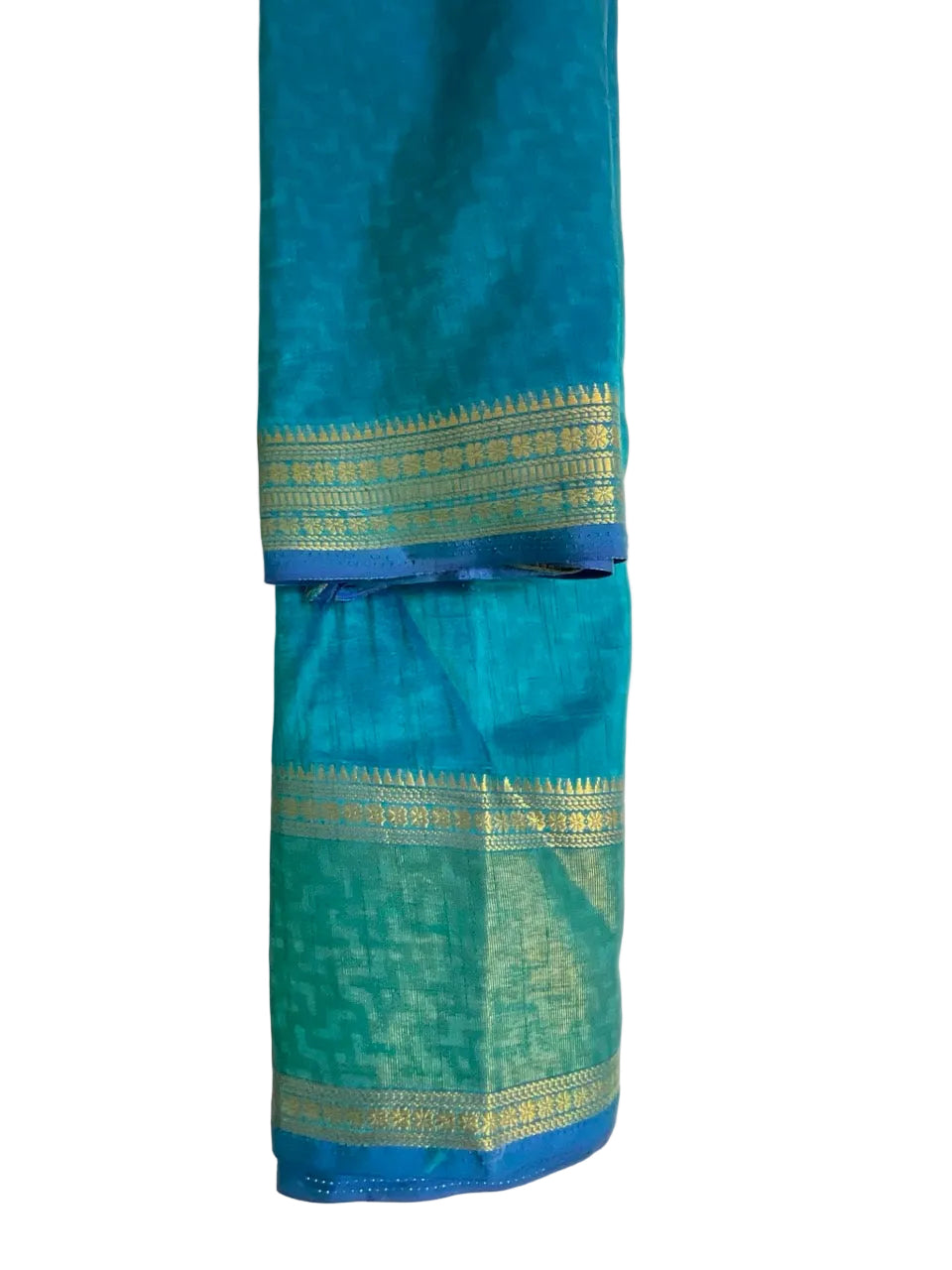 Blue & Teal Patola Silk Saree with Elephant Ikat Print & Olive Zari Border