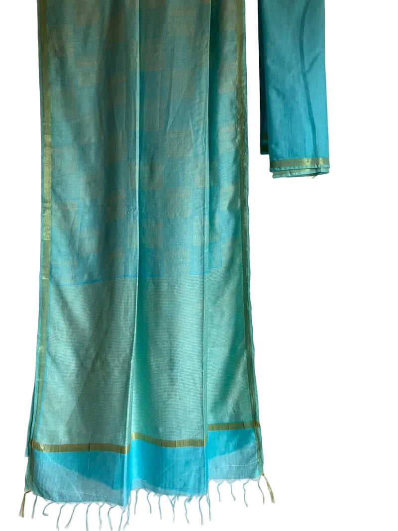 Blue Mul Cotton Checks Saree