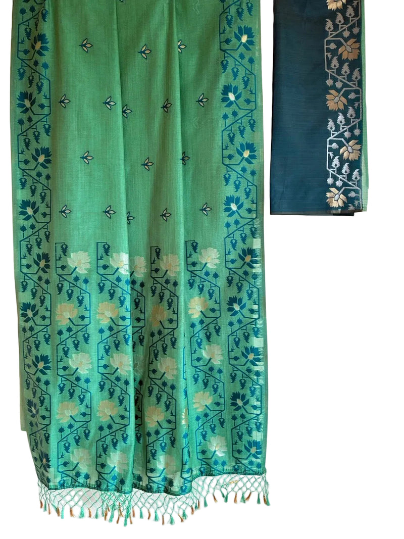 teal blue green woven aariyaa saree