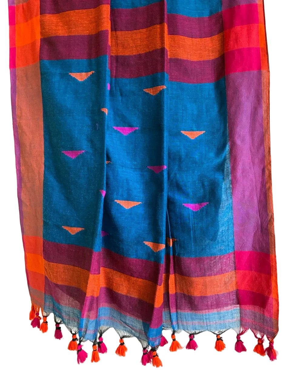 Blue Jute Cotton Multicolor Saree