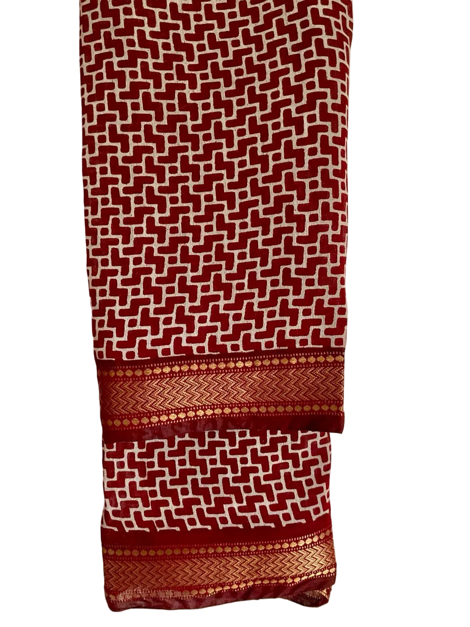 Brown
 And red with zari border cotton-Saree-workwear aariyaa