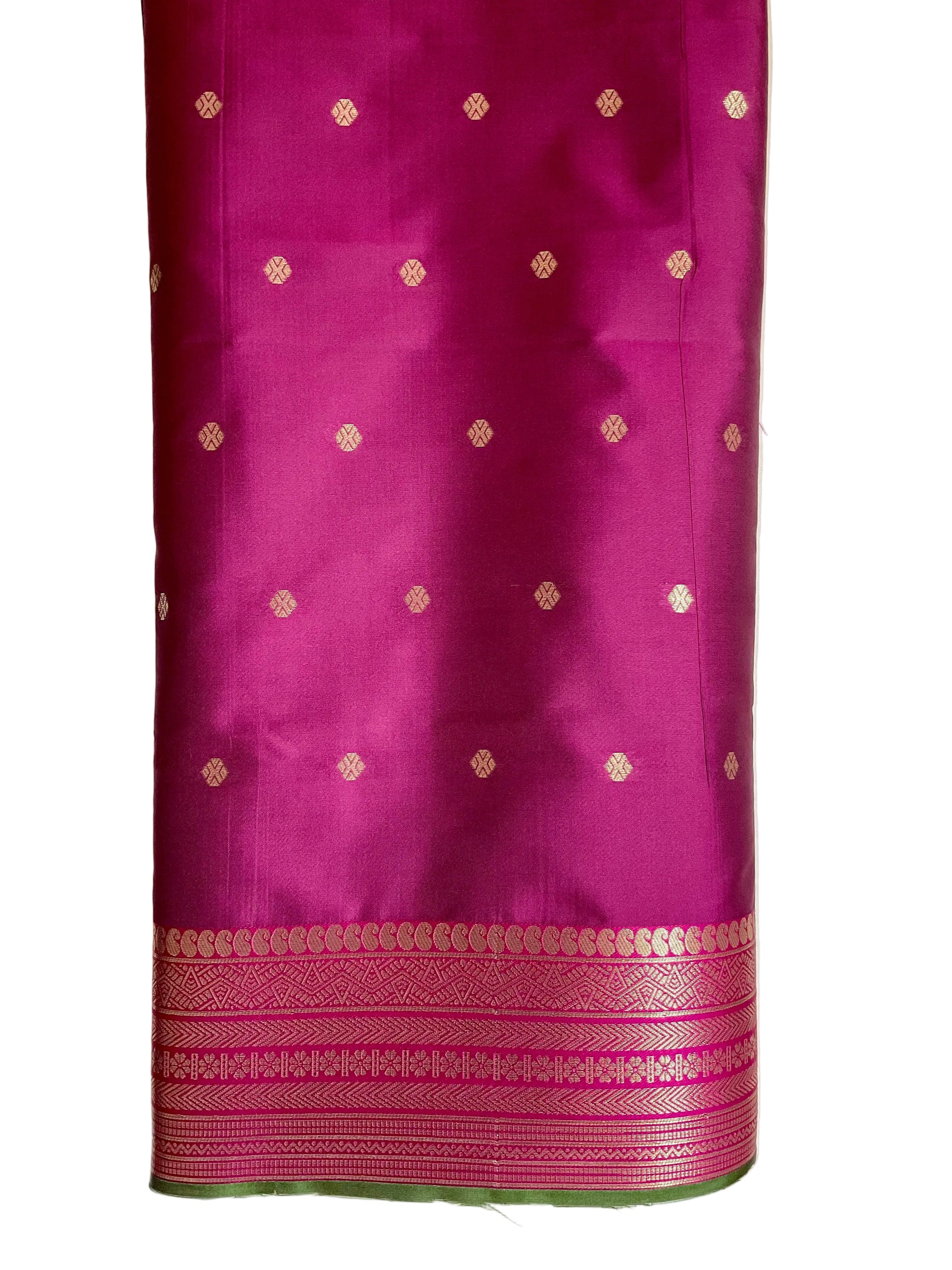 Green & Pink Kanjivaram Silk Saree with Gold Diamond Buttas & Heavy Zari Pallu