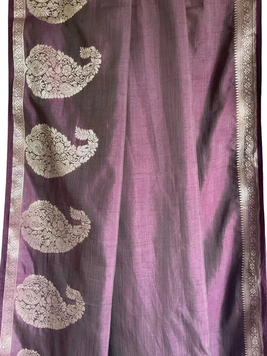 Purple Soft Silk Saree with Golden Paisley Motifs & Zari Border