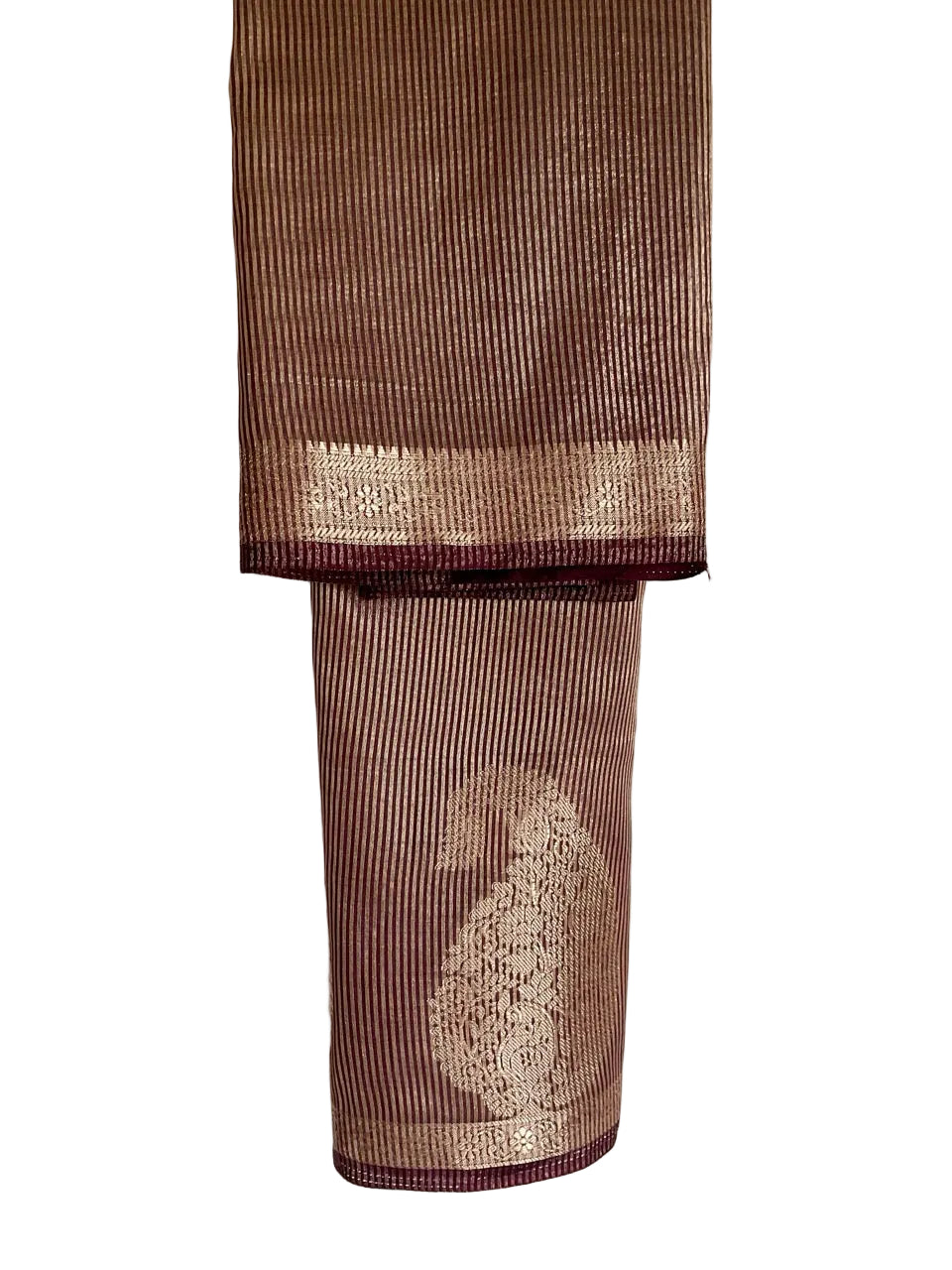 Purple Soft Silk Saree with Golden Paisley Motifs & Zari Border