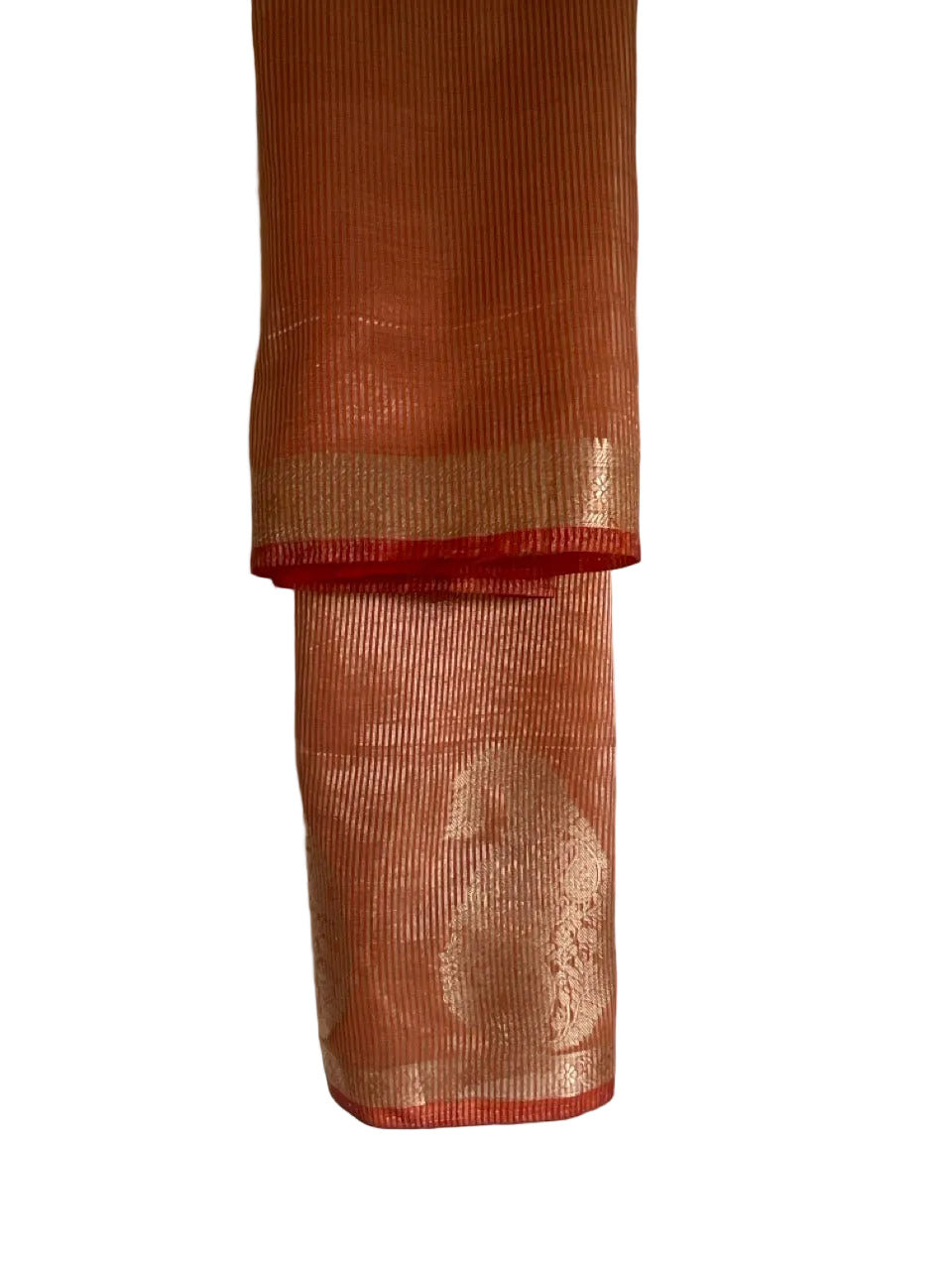 Rust Orange Soft Silk Saree with Golden Paisley Motifs & Zari Border