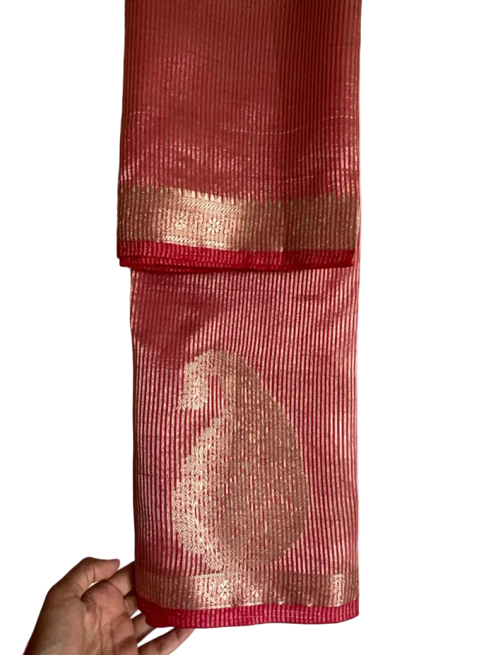 Red Soft Silk Aariyaa Saree with Golden Paisley Motifs & Zari Border