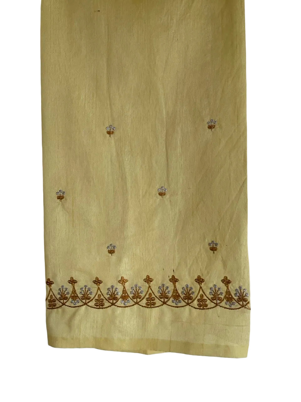 Yellow Silk Saree with Golden Zari Embroidery & Tassel Border- aariyaa