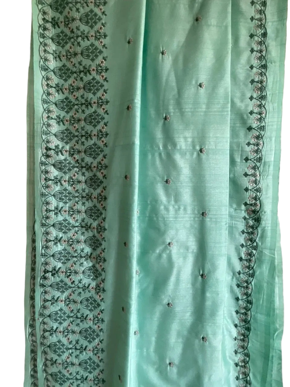 Embroidered-cotton-Saree-workwear-teal blue - aariyaa