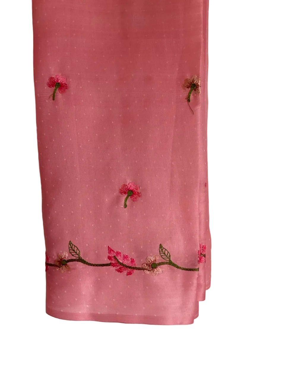 Pink Saree with Floral Vine Embroidery & flower aariyaa